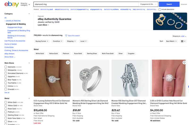 selling a diamond ring through ebay